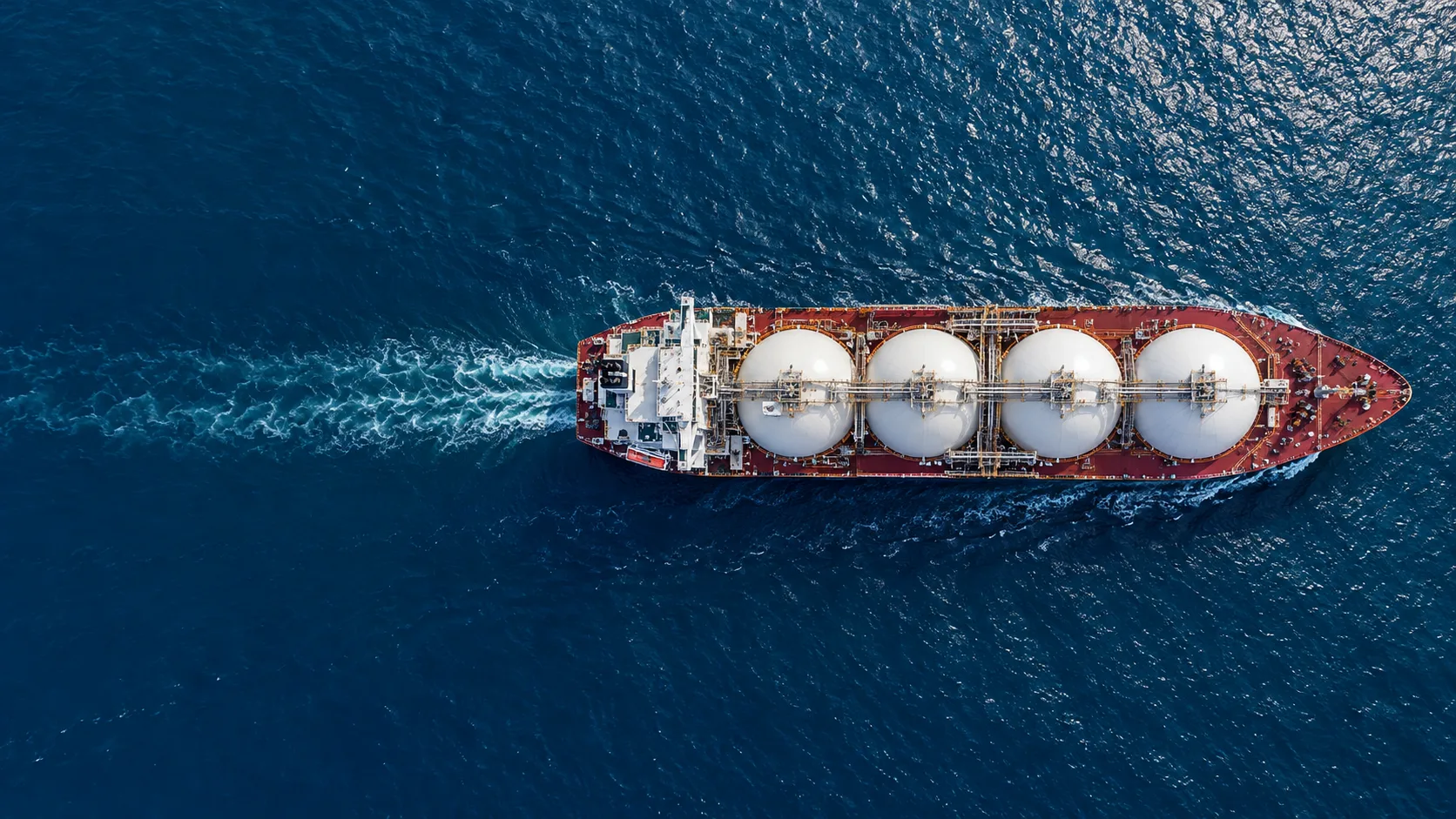 Top-down view of an LNG carrier at sea